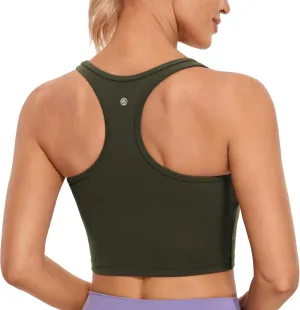 CRZ YOGA Butterluxe Womens Y-Back Racerback Longline Sports Bra - Padded Scoop Neck Workout Crop Tank Top with Built in Pads