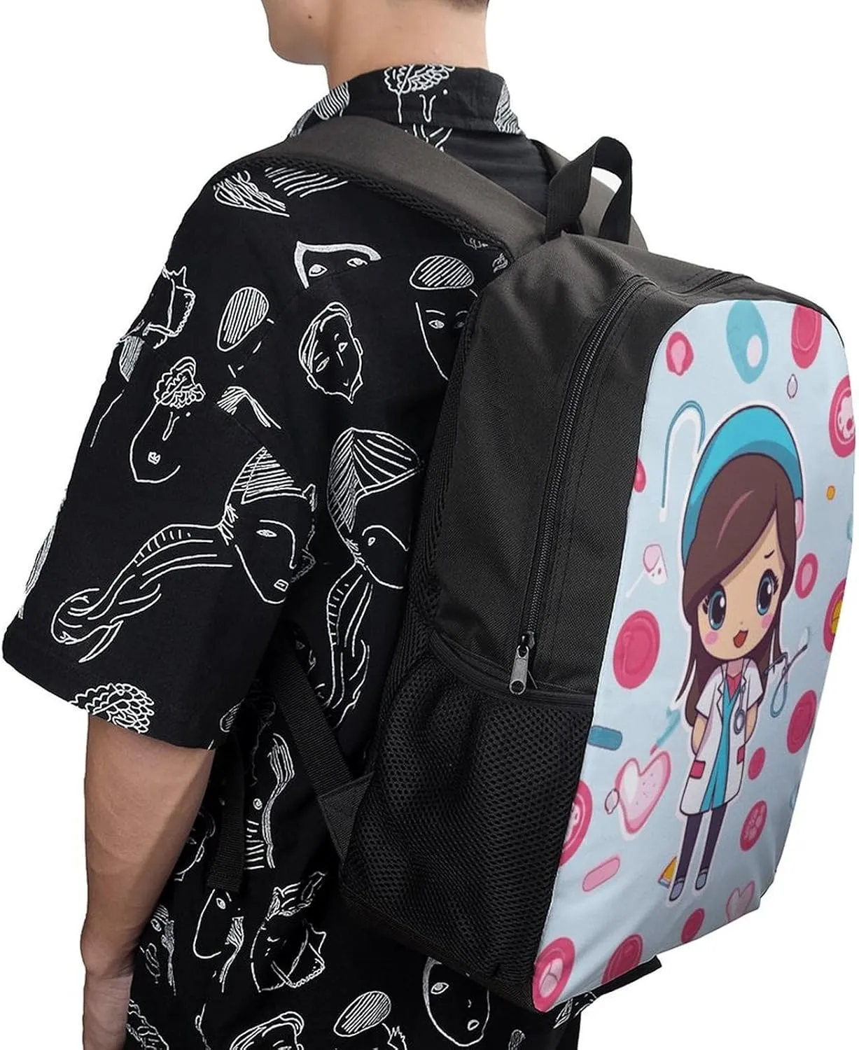 Cute Nurse Backpack, Laptop Backpack for Men, 17 Inch Travel Hiking Daypack, Casual Backpack