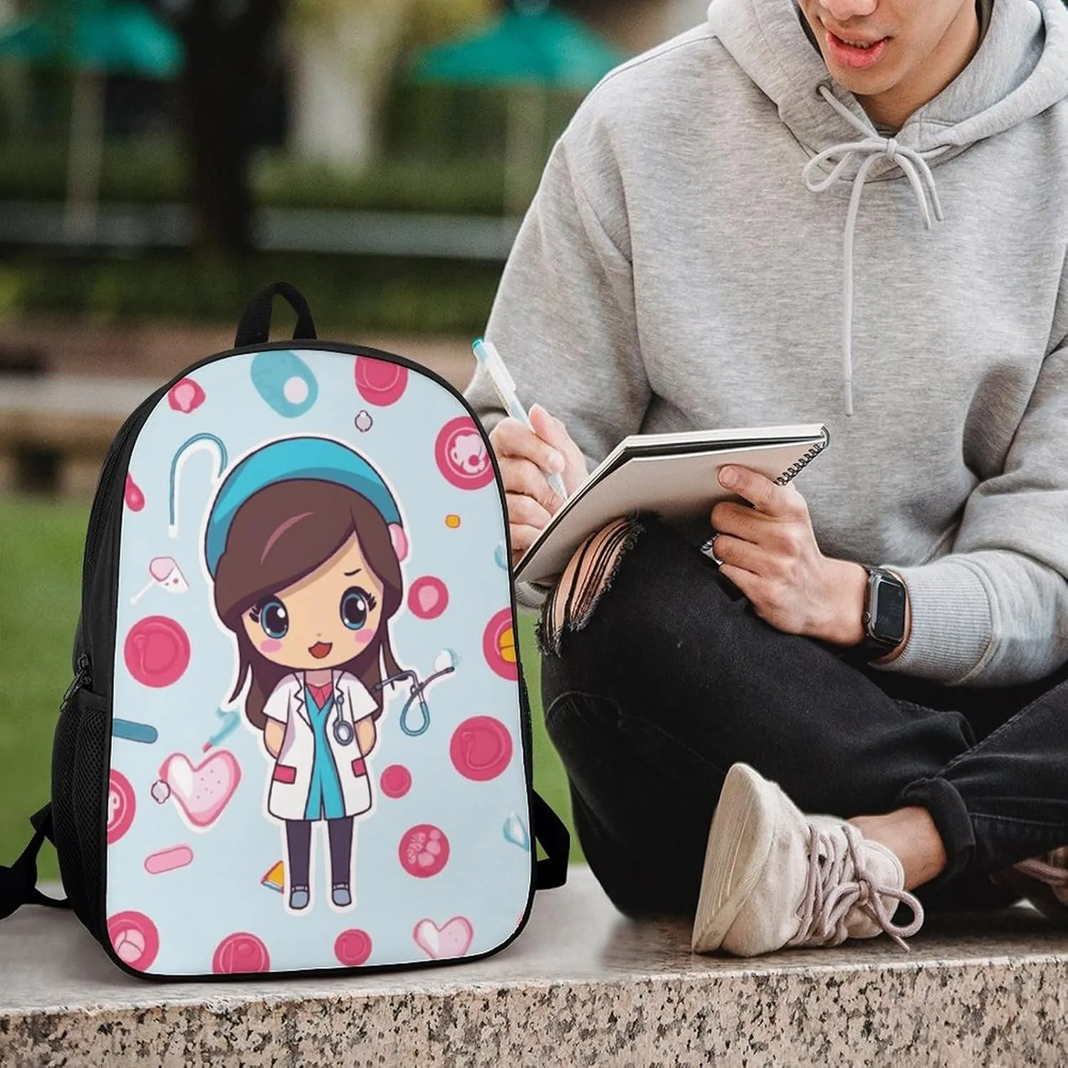 Cute Nurse Backpack, Laptop Backpack for Men, 17 Inch Travel Hiking Daypack, Casual Backpack