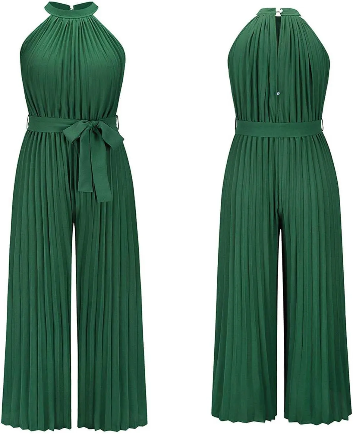 Daily Wear Women Summer Jumpsuits Halter Neck Sleeveless Pleated Wide Leg Jumpsuit Elegant Pants