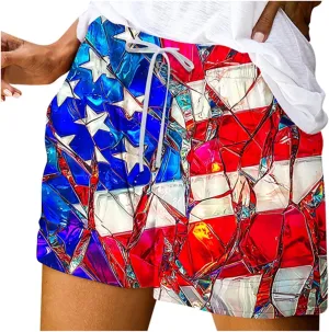 DDAPJ pyju American Flag Shorts for Women 2025 Summer Casual Drawstring High Waist Shorts Star Striped 4th of July Outfits
