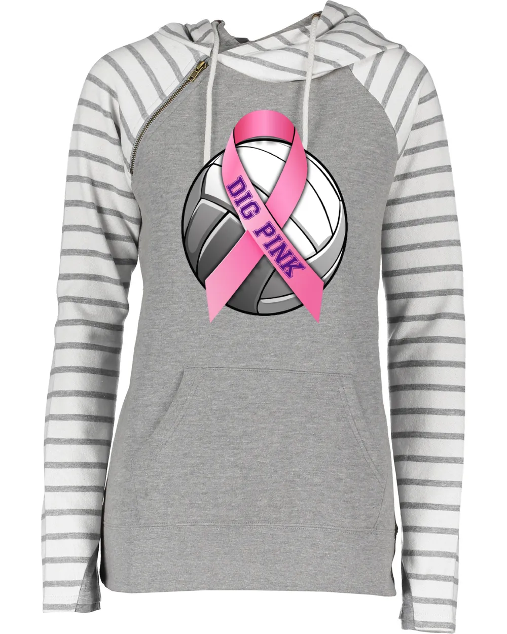 Dig Pink Volleyball Pink Out Breast Cancer Awareness Women's Cowl Double Hood Top