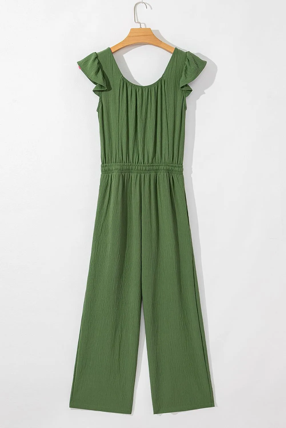 Dokotoo Jumpsuits for Women 2025 Summer Ruffle Sleeves Square Neck Rompers Drawstring Overalls with Pockets