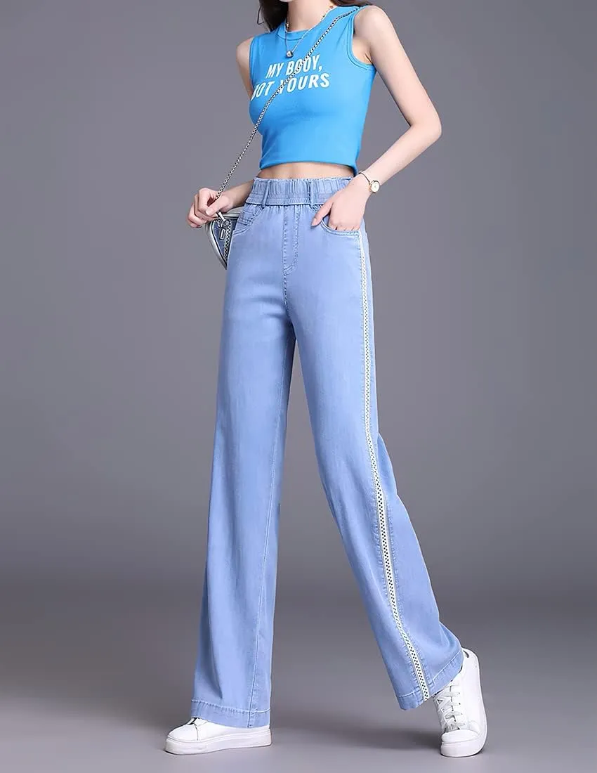 ebossy Women's Casual High Waist Korean Lyocell Harem Pants Cropped Trousers