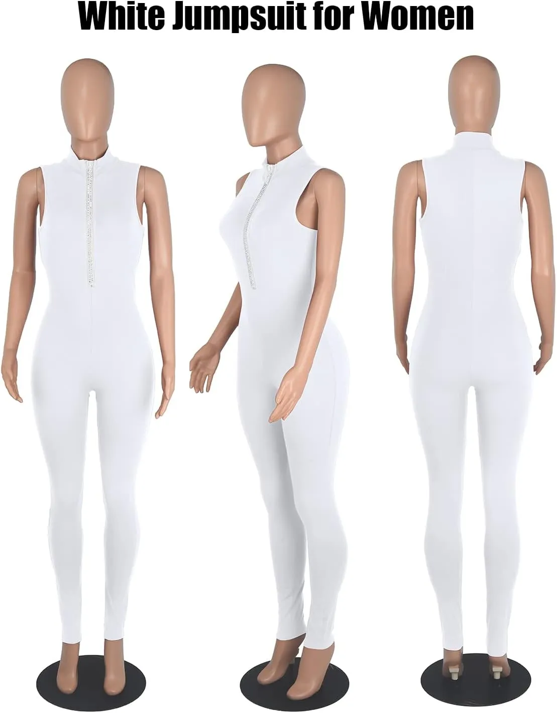 ECHOINE Sexy Jumpsuits for Women Long Sleeve V Neck Zipper Casual One Piece Rompers Bodycon Outfits