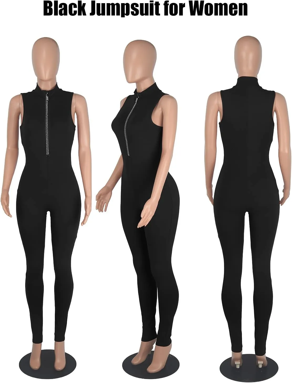 ECHOINE Sexy Jumpsuits for Women Long Sleeve V Neck Zipper Casual One Piece Rompers Bodycon Outfits