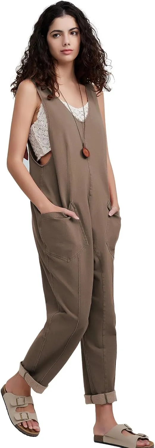 EXLURA Women Summer High Roller Denim Jumpsuits Casual Loose Beach Vacation Trendy Fashion Overalls Jeans Romper Pockets 2025