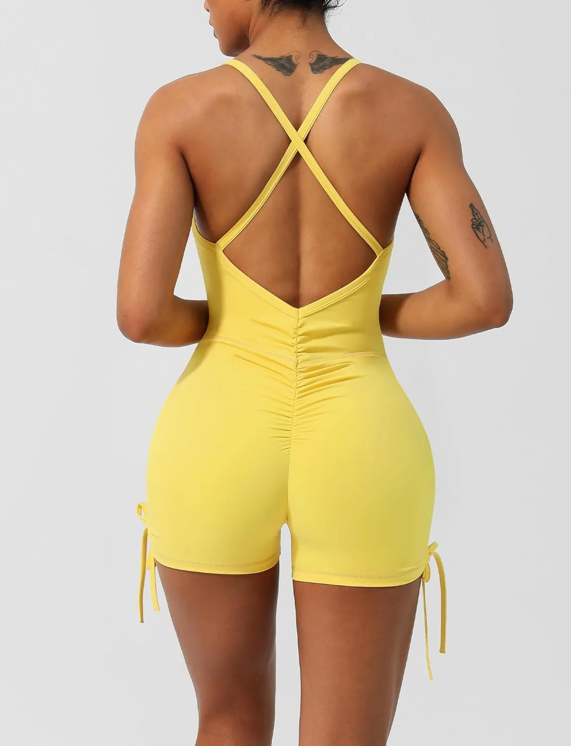 FEOYA Backless Tummy Control Jumpsuits for Women One Piece Workout Jumpsuits Sleeveless V Back Scrunch Yoga Rompers
