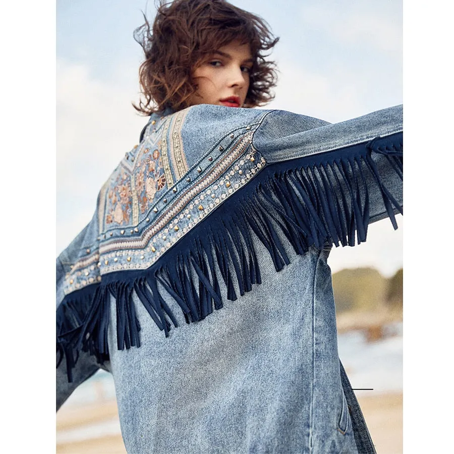 Floral Spring Jacket  Denim women jacket new spring vintage floral Embroidery