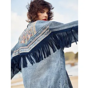 Floral Spring Jacket  Denim women jacket new spring vintage floral Embroidery