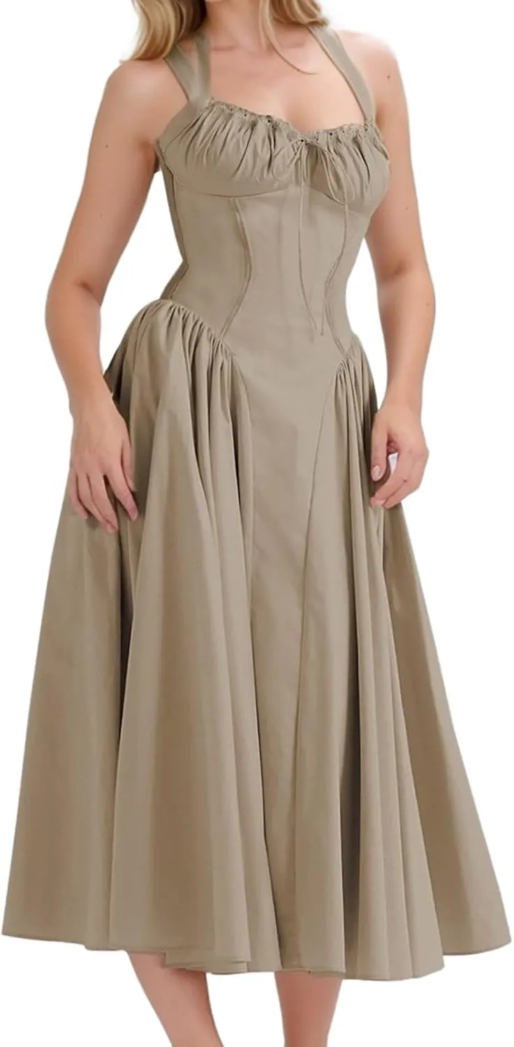Formal Dresses for Women Loose Fit Cutout Maxi Dress Floral Backless Tied Long Sundress Dressy Tank Midi Dresses