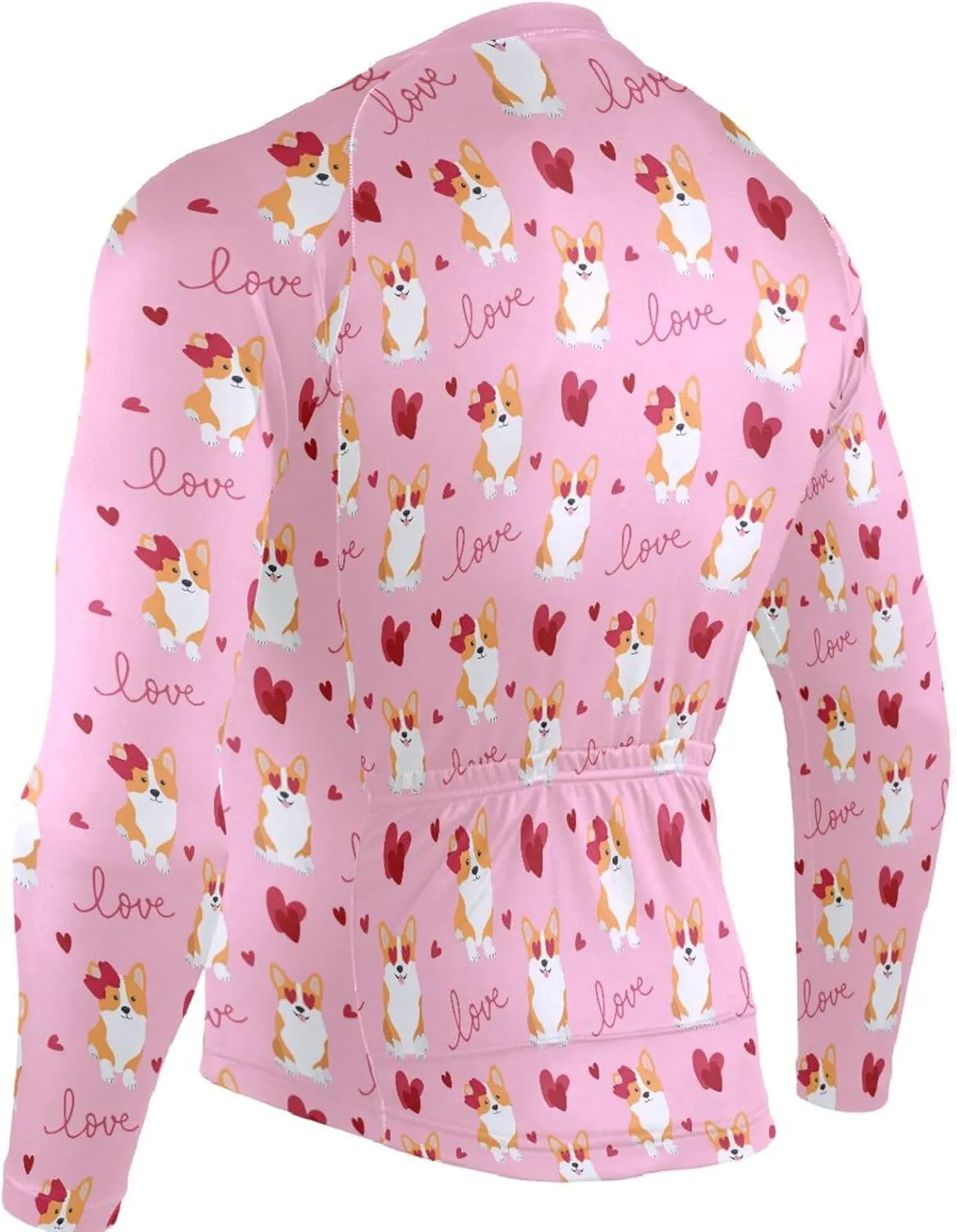 Funny Corgi Love Heart Men's Cycling Jersey Moisture Wicking and Breathable Quick Dry with 3 Rear Pockets