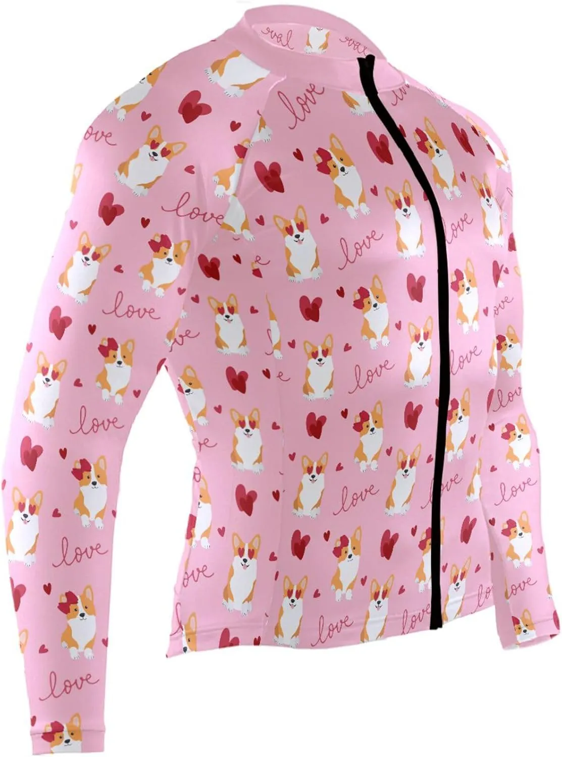 Funny Corgi Love Heart Men's Cycling Jersey Moisture Wicking and Breathable Quick Dry with 3 Rear Pockets