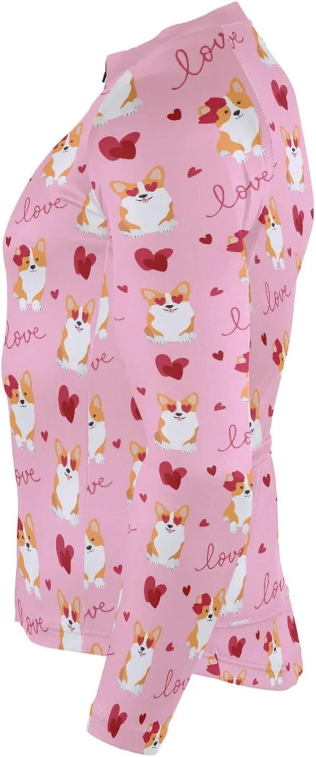 Funny Corgi Love Heart Men's Cycling Jersey Moisture Wicking and Breathable Quick Dry with 3 Rear Pockets