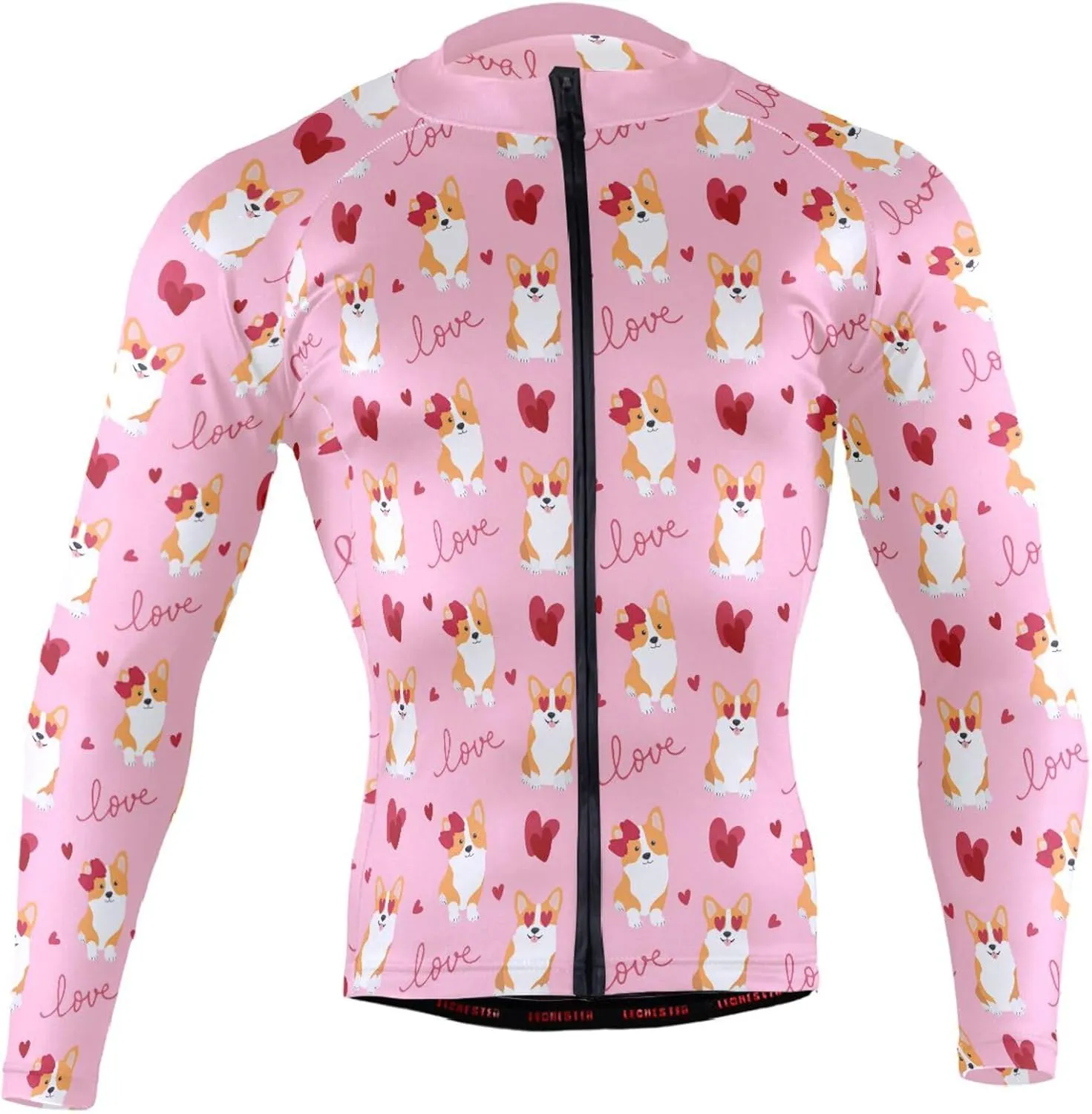 Funny Corgi Love Heart Men's Cycling Jersey Moisture Wicking and Breathable Quick Dry with 3 Rear Pockets