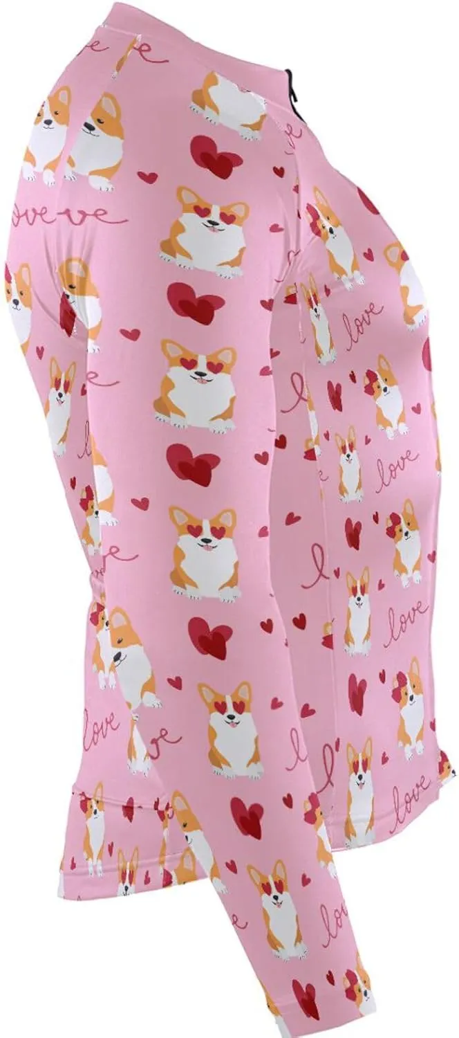 Funny Corgi Love Heart Men's Cycling Jersey Moisture Wicking and Breathable Quick Dry with 3 Rear Pockets