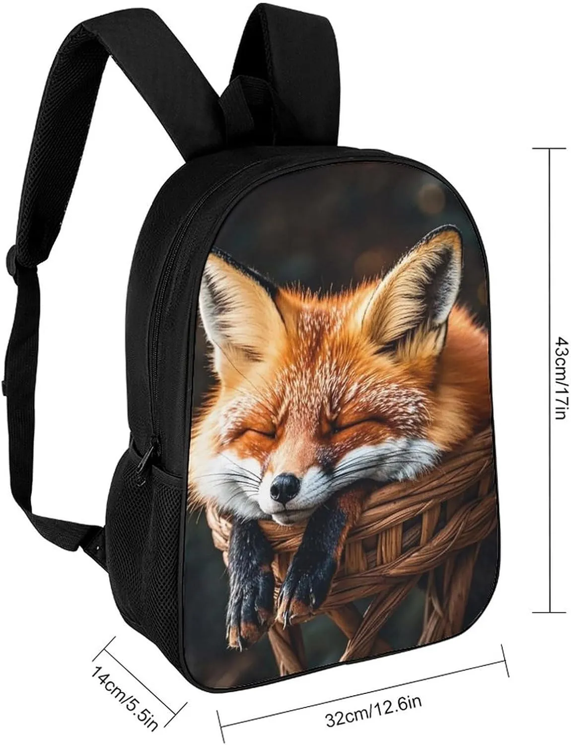 Funny Fox Creature Sleeping Backpack, Laptop Backpack for Men, 17 Inch Travel Hiking Daypack, Casual Backpack