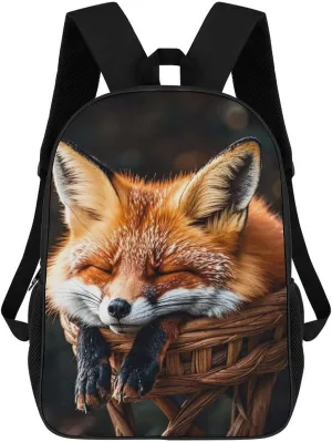 Funny Fox Creature Sleeping Backpack, Laptop Backpack for Men, 17 Inch Travel Hiking Daypack, Casual Backpack