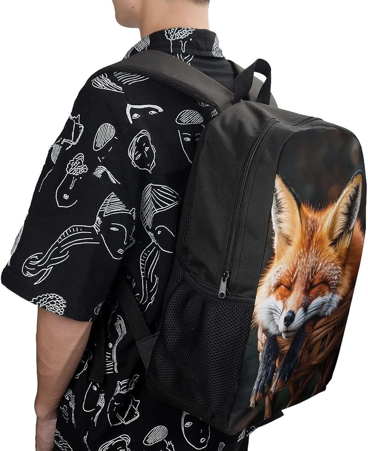 Funny Fox Creature Sleeping Backpack, Laptop Backpack for Men, 17 Inch Travel Hiking Daypack, Casual Backpack
