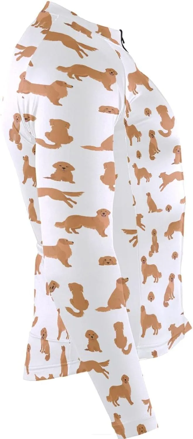 Golden Retriever Dogs Men's Cycling Jersey Moisture Wicking and Breathable Quick Dry with 3 Rear Pockets