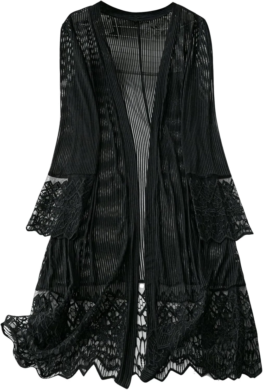 GORGLITTER Women's Plus Size Lace Patchwork Lightweight Cardigan Long Sleeve Open Front Shrugs Long Cardigan