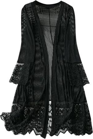 GORGLITTER Women's Plus Size Lace Patchwork Lightweight Cardigan Long Sleeve Open Front Shrugs Long Cardigan