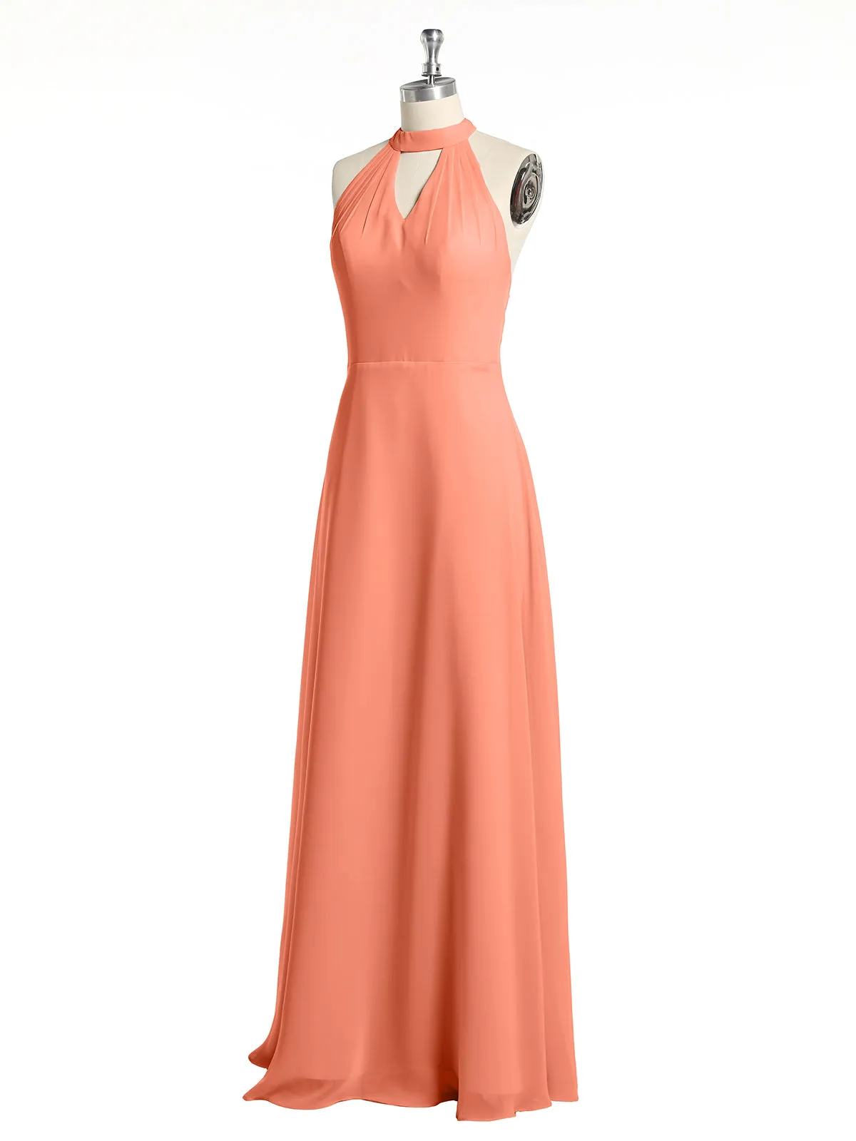Halter Chiffon Long Bridesmaid Gowns with Low Back-Sunset