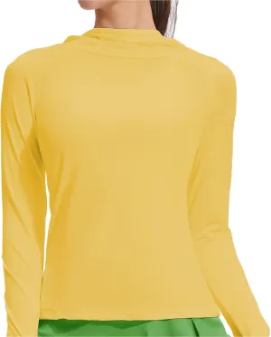 High Neck Long Sleeve Yoga Top For Women, Seamless Undershirt, Breathable Nylon-Spandex Blend, Fits Heights 5'11'' - 6'0.8'', 165-187, Loquat Yellow