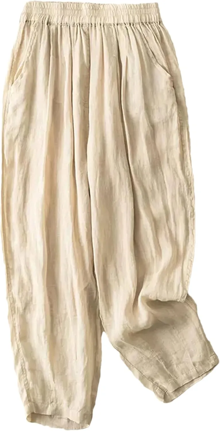 Hndudnff Women Double Layers Harem Pants Summer Casual Loose Solid Cotton Trousers Pantalon