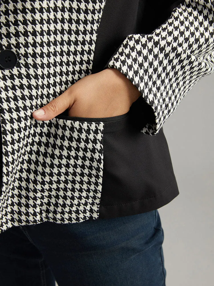 Houndstooth Patchwork Button Up Pocket Blazer