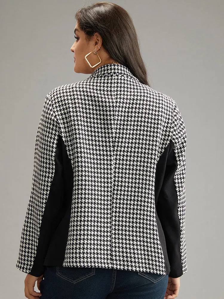 Houndstooth Patchwork Button Up Pocket Blazer