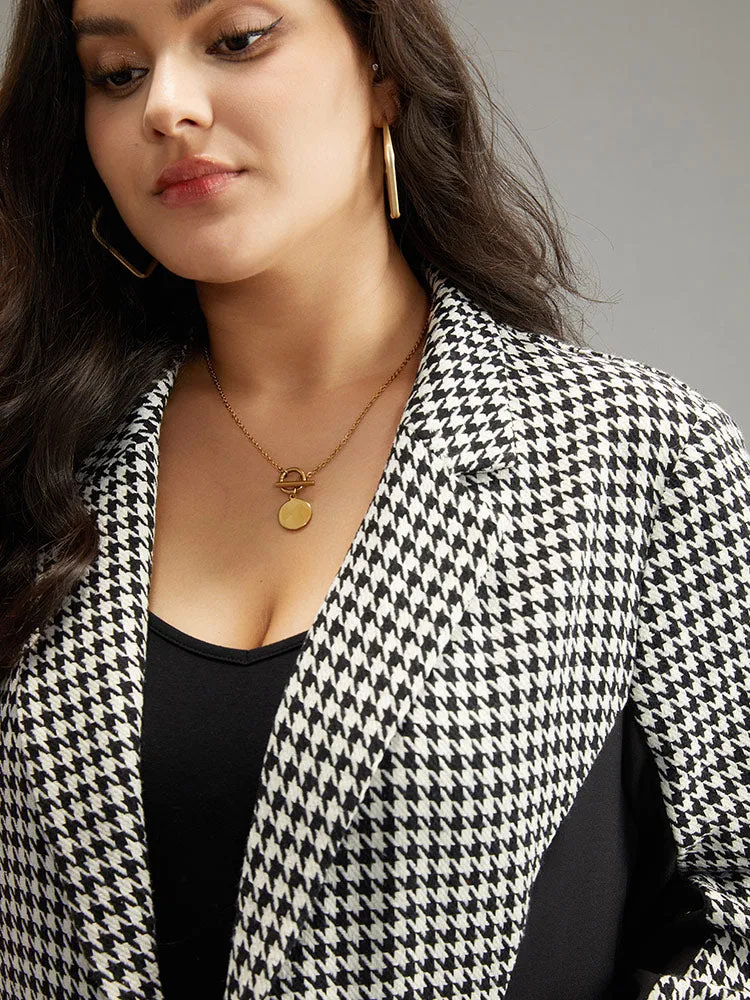 Houndstooth Patchwork Button Up Pocket Blazer