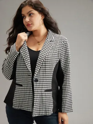 Houndstooth Patchwork Button Up Pocket Blazer