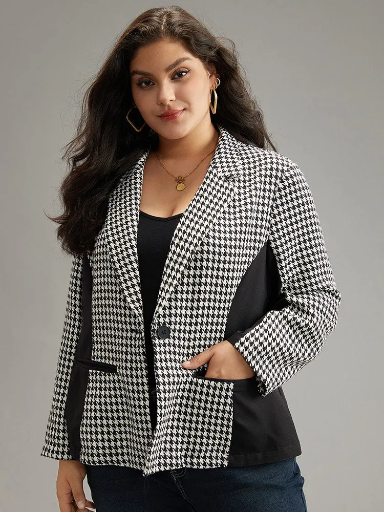 Houndstooth Patchwork Button Up Pocket Blazer