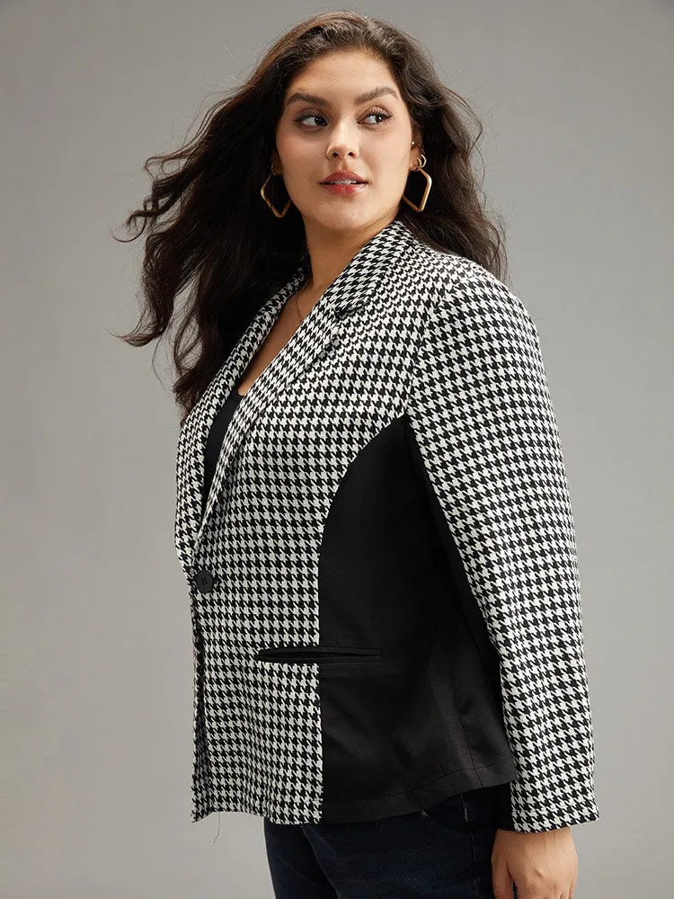 Houndstooth Patchwork Button Up Pocket Blazer