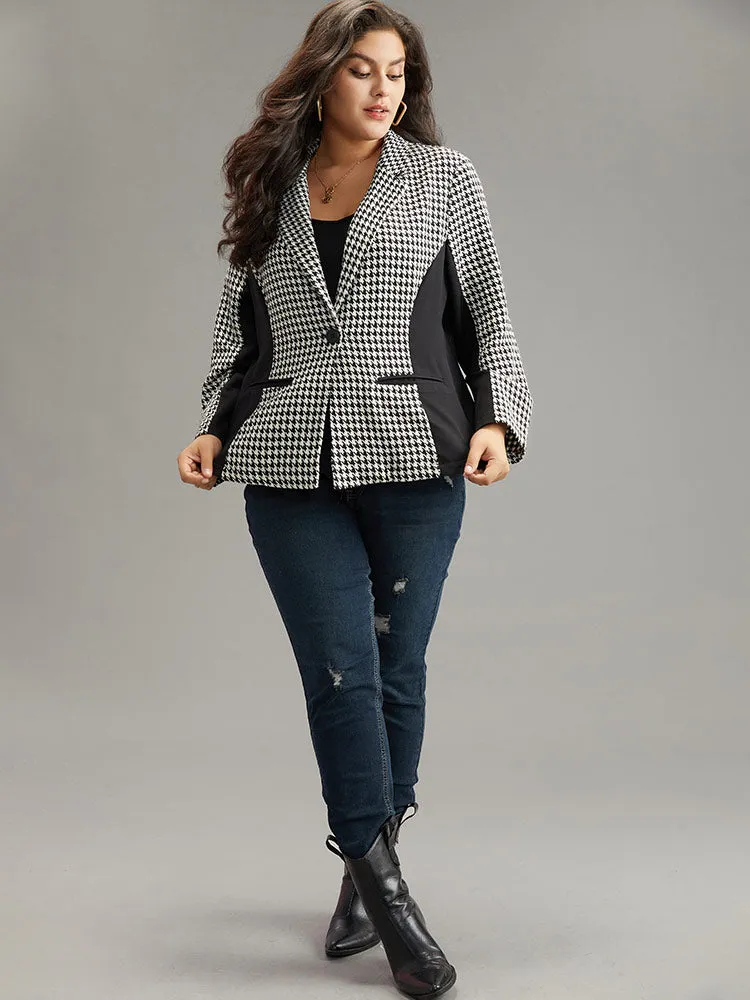 Houndstooth Patchwork Button Up Pocket Blazer