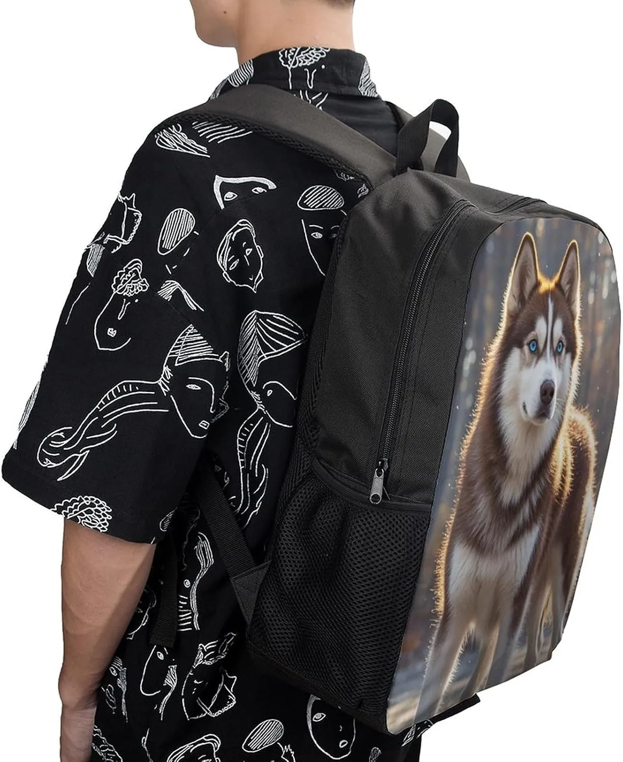 Husky Dog Backpack, Laptop Backpack for Men, 17 Inch Travel Hiking Daypack, Casual Backpack