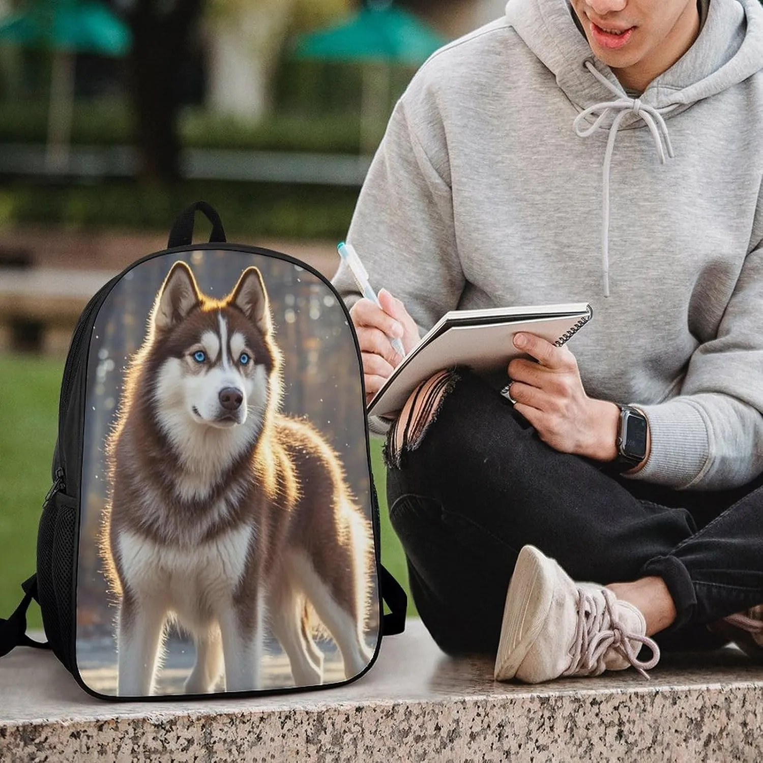 Husky Dog Backpack, Laptop Backpack for Men, 17 Inch Travel Hiking Daypack, Casual Backpack