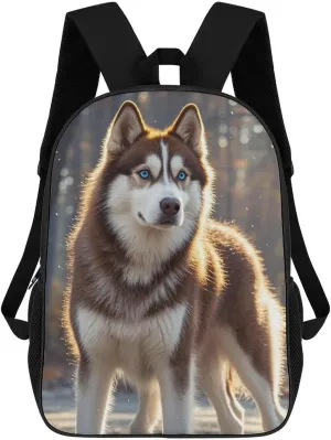 Husky Dog Backpack, Laptop Backpack for Men, 17 Inch Travel Hiking Daypack, Casual Backpack