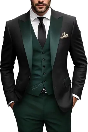 HUUTOE Mens Suits 3 Piece Slim Fit Suit for Men Groom Suit for Wedding Men's Tuxedos Homecoming Prom Suit Pants Vest Set
