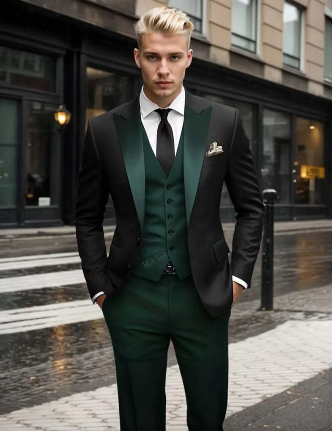 HUUTOE Mens Suits 3 Piece Slim Fit Suit for Men Groom Suit for Wedding Men's Tuxedos Homecoming Prom Suit Pants Vest Set