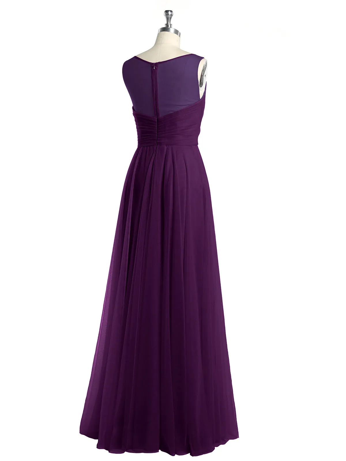 Illusion V-neck Tulle Long Dresses-Grape Plus Size