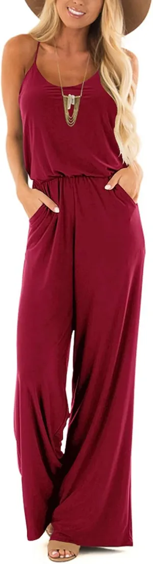 INFITTY Women's Summer Sleeveless Spaghetti Strap Sexy Jumpsuit Rompers Wide Leg Pants Suit