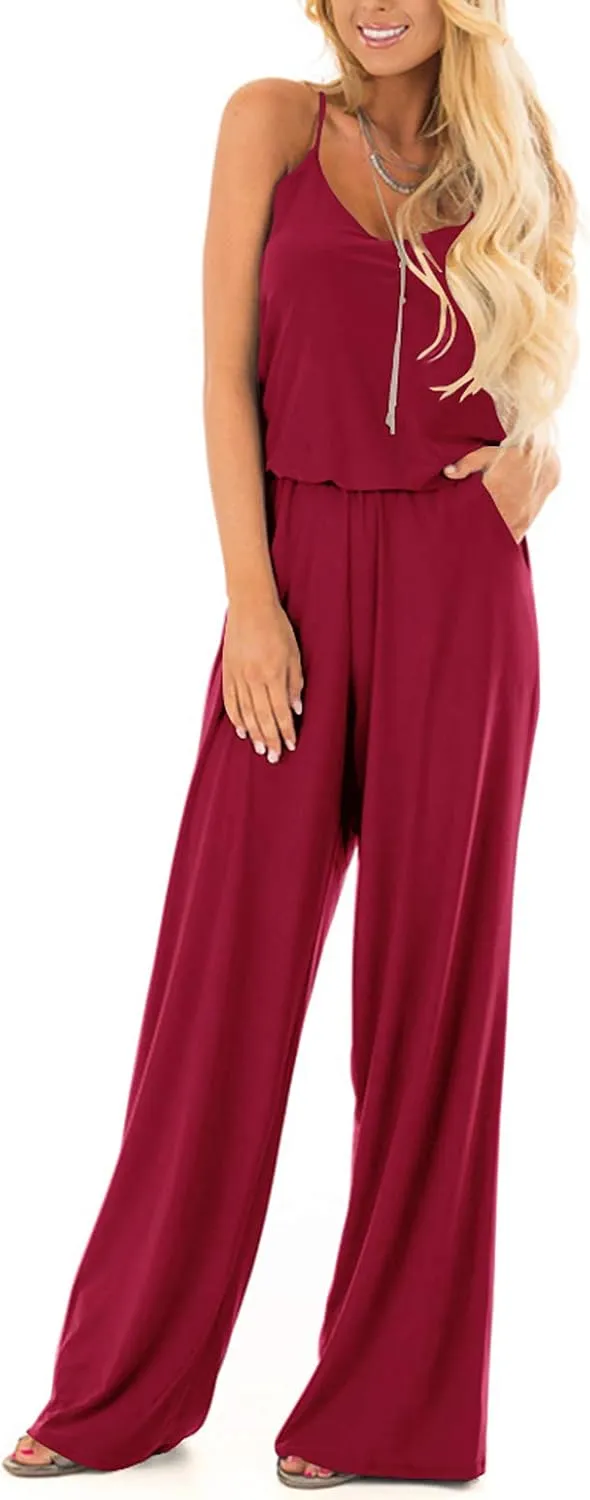 INFITTY Women's Summer Sleeveless Spaghetti Strap Sexy Jumpsuit Rompers Wide Leg Pants Suit