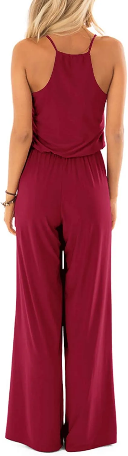 INFITTY Women's Summer Sleeveless Spaghetti Strap Sexy Jumpsuit Rompers Wide Leg Pants Suit