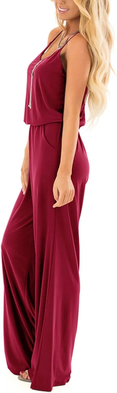 INFITTY Women's Summer Sleeveless Spaghetti Strap Sexy Jumpsuit Rompers Wide Leg Pants Suit