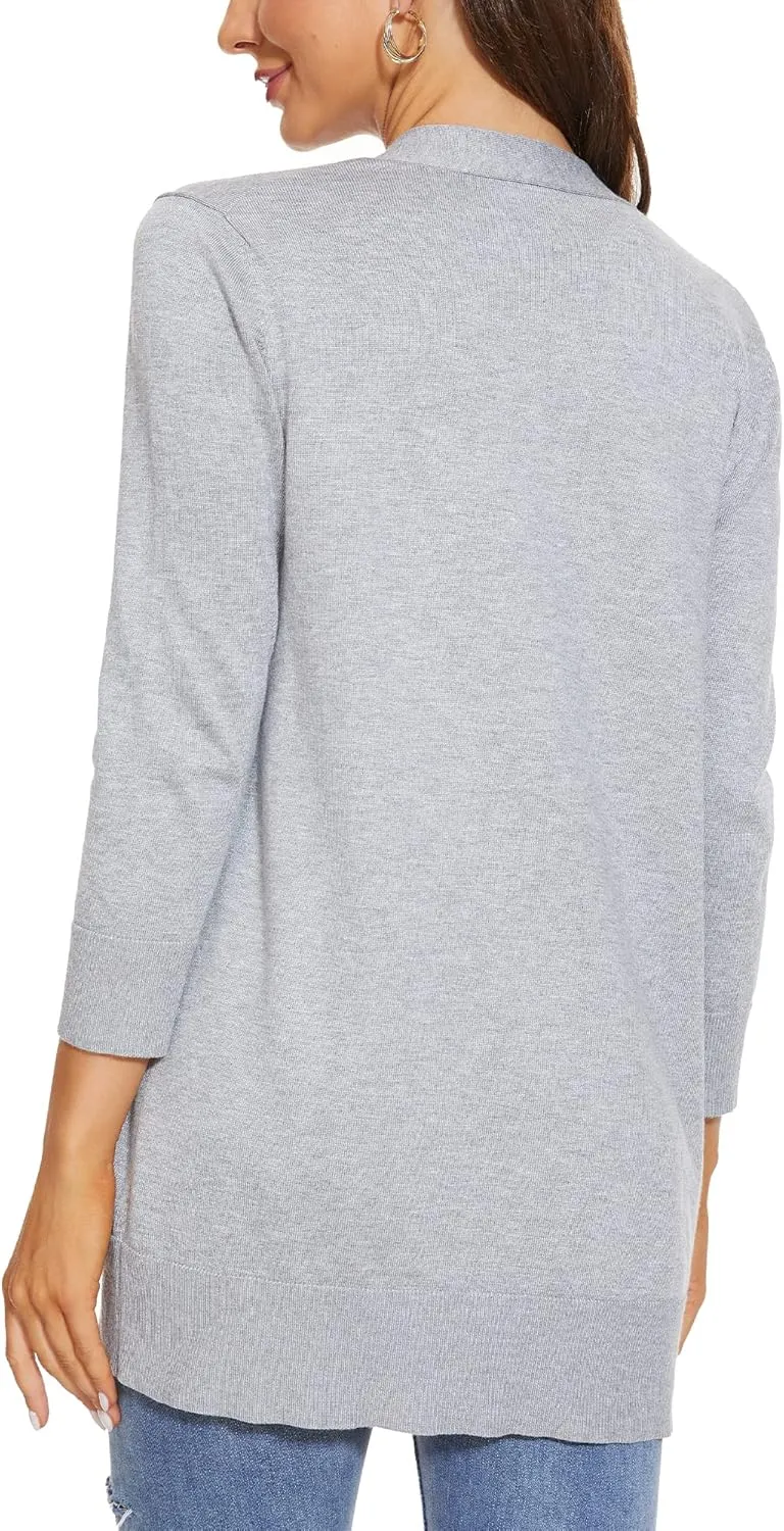 INKOFF Women's 3/4 Sleeve Cardigan Sweater Open Front Knit with Pockets Rib Hem Casual S-XXL