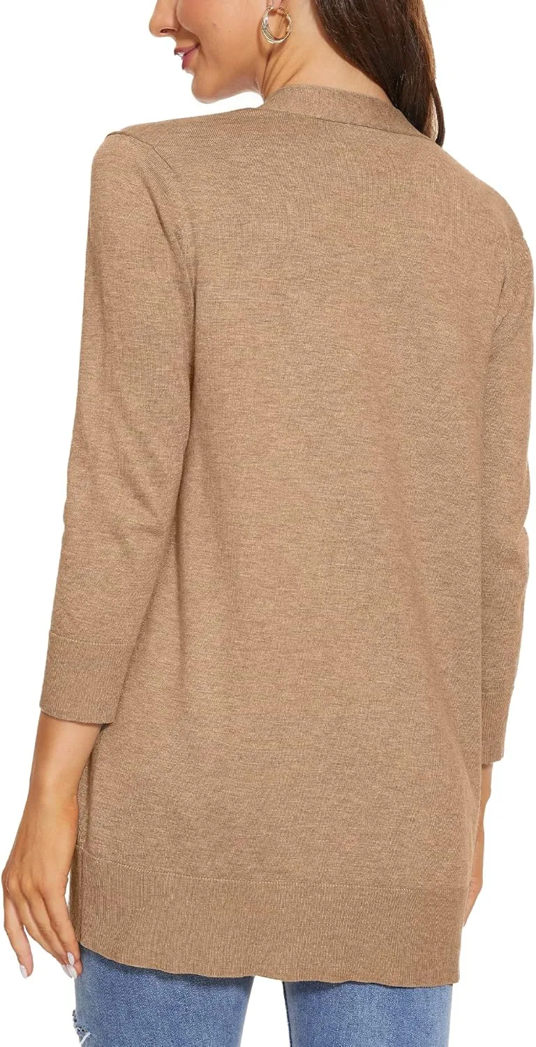 INKOFF Women's 3/4 Sleeve Cardigan Sweater Open Front Knit with Pockets Rib Hem Casual S-XXL