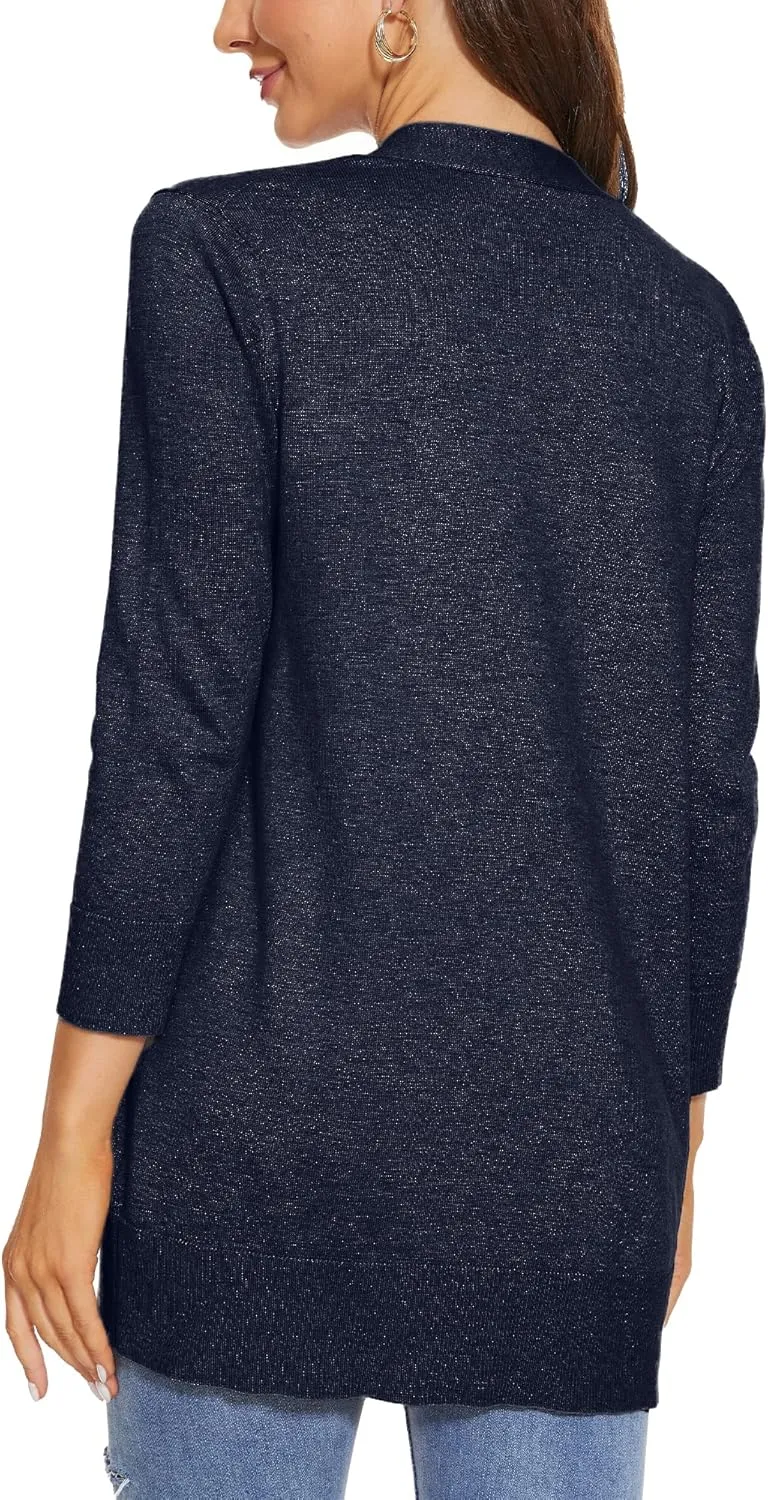 INKOFF Women's 3/4 Sleeve Cardigan Sweater Open Front Knit with Pockets Rib Hem Casual S-XXL