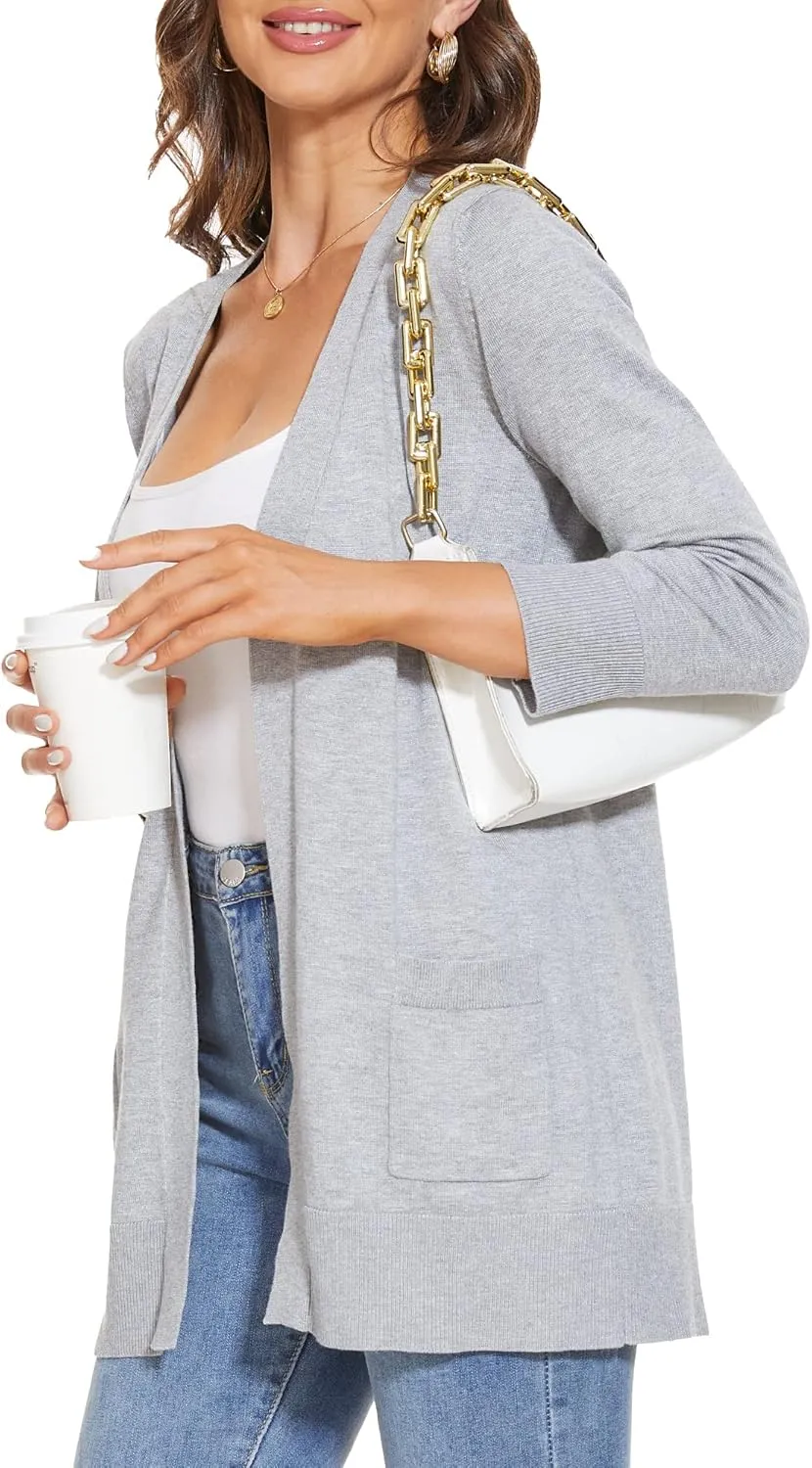 INKOFF Women's 3/4 Sleeve Cardigan Sweater Open Front Knit with Pockets Rib Hem Casual S-XXL